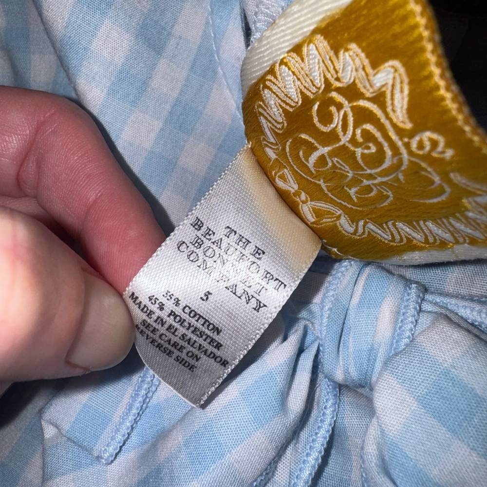 The Beaufort Bonnet Company blue gingham Beatrice Bow Blouse Size 5 boutique - Picture 2 of 2